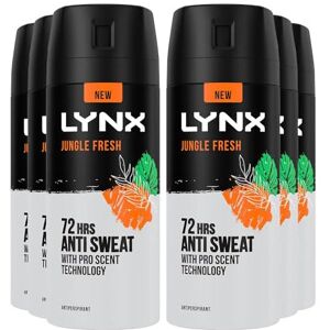 Lynx Jungle Fresh Antiperspirant Deodorant Spray, 150ml Pack of 6, 72H Protectio Lynx Jungle Fresh Antiperspirant Deodorant Spray, 150ml Pack of 6, 72H Protectio