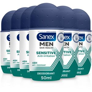 Sanex Men Sensitive Antiperspirant Roll-On Deodorant 6x50ml, 48 hour sweat prote Sanex Men Sensitive Antiperspirant Roll-On Deodorant 6x50ml, 48 hour sweat prote