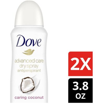 Dove Advanced Care Dry Spray Antiperspirant Deodorant Caring Coconut, 3.8 Oz., 2 Dove Advanced Care Dry Spray Antiperspirant Deodorant Caring Coconut, 3.8 Oz., 2