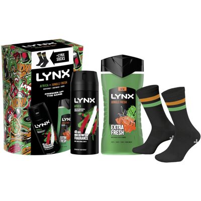 Lynx MIXED BODYSPRAY & BODYWASH + AFRICA SOCKS GIFT SET Lynx MIXED BODYSPRAY & BODYWASH + AFRICA SOCKS GIFT SET