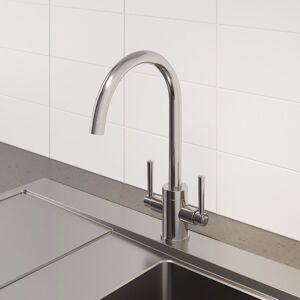 SÄUBER Modern Mono Kitchen Sink Mixer Tap Twin Lever Chrome Curved Swivel Spout Faucet SÄUBER Modern Mono Kitchen Sink Mixer Tap Twin Lever Chrome Curved Swivel Spout Faucet