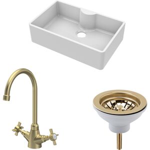 Balterley 1 Bowl Fireclay Butler Sink with Tap Ledge, Waste & Mono Tap, 795mm - Brushed Br Balterley 1 Bowl Fireclay Butler Sink with Tap Ledge, Waste & Mono Tap, 795mm - Brushed Br