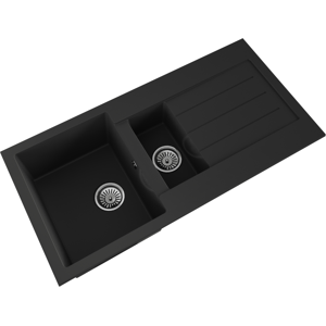 Balterley 101cm Kitchen 1.5 Bowl Composite Inset Sink with Overflow & Drainer - Matt Black Balterley 101cm Kitchen 1.5 Bowl Composite Inset Sink with Overflow & Drainer - Matt Black