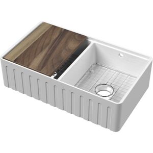Balterley Fireclay Double Bowl Fluted Front Kitchen Sink with Thin Edge, Flush Weir and Ov Balterley Fireclay Double Bowl Fluted Front Kitchen Sink with Thin Edge, Flush Weir and Ov