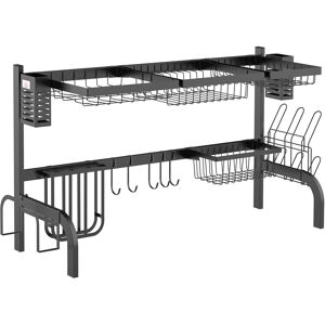HOMCOM Over The Sink Dish Drainer Rack, 2 Tier Dish Rack for Kitchen, Black HOMCOM Over The Sink Dish Drainer Rack, 2 Tier Dish Rack for Kitchen, Black