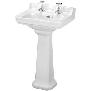 Balterley Traditional 2 Tap Hole Ceramic Bathroom Basin Sink & Full Pedestal - 560mm Balterley Traditional 2 Tap Hole Ceramic Bathroom Basin Sink & Full Pedestal - 560mm