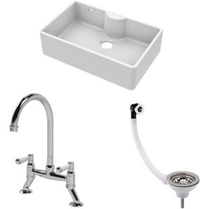Balterley Fireclay Kitchen Bundle - 1 Bowl Butler Sink with Overflow & Ledge, Waste & Brid Balterley Fireclay Kitchen Bundle - 1 Bowl Butler Sink with Overflow & Ledge, Waste & Brid