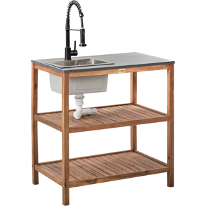 Beliani Outdoor Kitchen Island with Sink BRUCOLI Acacia Wood Brown/ Black Beliani Outdoor Kitchen Island with Sink BRUCOLI Acacia Wood Brown/ Black