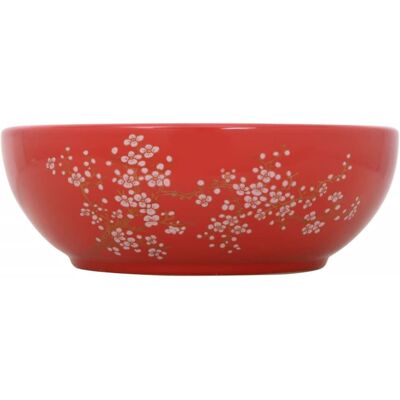 vidaXL White and Red Round Ceramic Countertop Wash Basin - Bathroom Sink vidaXL White and Red Round Ceramic Countertop Wash Basin - Bathroom Sink