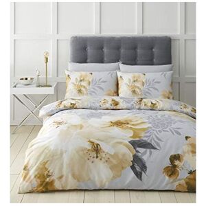 Catherine Lansfield Dramatic Floral Easy Care Double Duvet Set Ochre Catherine Lansfield Dramatic Floral Easy Care Double Duvet Set Ochre