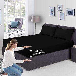 Oxford Homeware (Black, King) Extra Deep 40cm Fitted Sheet Mattress Bed Elastic Sheets OR Pillow Oxford Homeware (Black, King) Extra Deep 40cm Fitted Sheet Mattress Bed Elastic Sheets OR Pillow