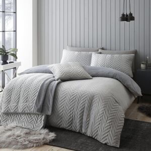 Catherine Lansfield So Soft Velvet Zig Zag Pinsonic Duvet Cover Grey Super King Catherine Lansfield So Soft Velvet Zig Zag Pinsonic Duvet Cover Grey Super King