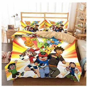 Unbranded (Single-135*200, 28) Pokémon Cartoon Bedding Single Double Quilt Cover 3D Cartoo Unbranded (Single-135*200, 28) Pokémon Cartoon Bedding Single Double Quilt Cover 3D Cartoo