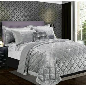 PRiME (Silver, Super King) Luxury Crushed Santiago Velvet Bedspread Quilted Comforter PRiME (Silver, Super King) Luxury Crushed Santiago Velvet Bedspread Quilted Comforter