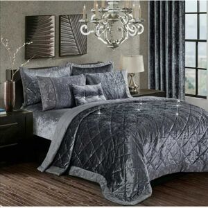 PRiME (Grey, Super King) Luxury Crushed Santiago Velvet Bedspread Quilted Comforter Be PRiME (Grey, Super King) Luxury Crushed Santiago Velvet Bedspread Quilted Comforter Be