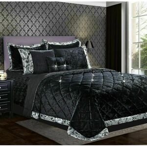 PRiME (Black, King) Luxury Crushed Santiago Velvet Bedspread Quilted Comforter Bed Thr PRiME (Black, King) Luxury Crushed Santiago Velvet Bedspread Quilted Comforter Bed Thr