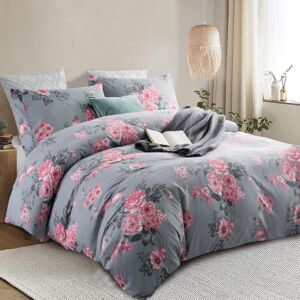 Oxford Homeware (Single: 137 x 200 cm., Grey Bouquet) Duvet Quilt Cover Bedding Set Reversible P Oxford Homeware (Single: 137 x 200 cm., Grey Bouquet) Duvet Quilt Cover Bedding Set Reversible P
