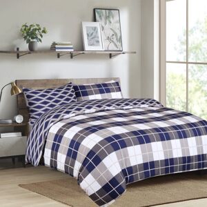 Oxford Homeware (King: 230 x 220 cm., Navy Check) Duvet Quilt Cover Bedding Set Reversible Print Oxford Homeware (King: 230 x 220 cm., Navy Check) Duvet Quilt Cover Bedding Set Reversible Print