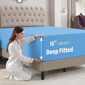 Imperial Rooms (Sky Blue, Double) Extra Deep 40CM Fitted Sheet Bed Sheets Single Double King Imperial Rooms (Sky Blue, Double) Extra Deep 40CM Fitted Sheet Bed Sheets Single Double King