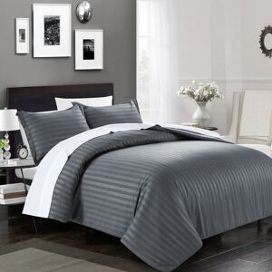 ozone mart (King, Charcoal Grey) Satin Stripe Duvet Quilt Cover Bedding Set ozone mart (King, Charcoal Grey) Satin Stripe Duvet Quilt Cover Bedding Set