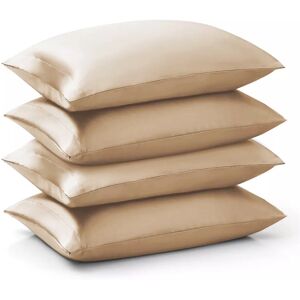 Imperial Rooms Beige Pillowcase 4-Pack Satin Silk Soft Pillow Cover - Bedding Imperial Rooms Beige Pillowcase 4-Pack Satin Silk Soft Pillow Cover - Bedding