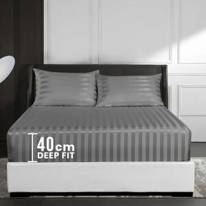 SUPREME BEDDING LTD (Double Bed Sheet, Grey- Stripe Bed Sheet 40cm) Extra Deep Fitted Sheet 40cm Str SUPREME BEDDING LTD (Double Bed Sheet, Grey- Stripe Bed Sheet 40cm) Extra Deep Fitted Sheet 40cm Str