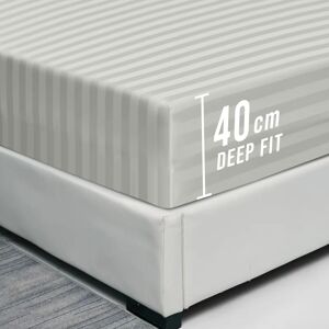 SUPREME BEDDING LTD (King Bed Sheet, Silver- Stripe Bed Sheet 40cm) Extra Deep Fitted Sheet 40cm Str SUPREME BEDDING LTD (King Bed Sheet, Silver- Stripe Bed Sheet 40cm) Extra Deep Fitted Sheet 40cm Str