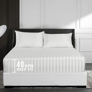 SUPREME BEDDING LTD (King Bed Sheet, White- Stripe Bed Sheet 40cm) Extra Deep Fitted Sheet 40cm Stri SUPREME BEDDING LTD (King Bed Sheet, White- Stripe Bed Sheet 40cm) Extra Deep Fitted Sheet 40cm Stri