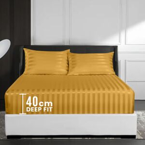 SUPREME BEDDING LTD (Double Bed Sheet, Yellow/Ochre- Stripe Bed Sheet 40cm) Extra Deep Fitted Sheet SUPREME BEDDING LTD (Double Bed Sheet, Yellow/Ochre- Stripe Bed Sheet 40cm) Extra Deep Fitted Sheet