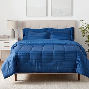 Amazon Basics Full/Queen Comforter Set with Sheets 5-Piece Blue Calvin Striped Amazon Basics Full/Queen Comforter Set with Sheets 5-Piece Blue Calvin Striped
