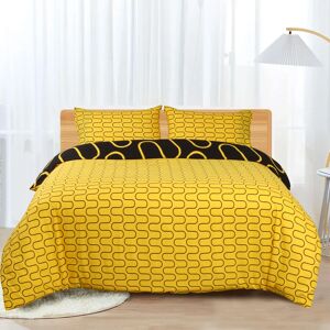 Imperial Rooms (Black & Yellow Wave, Double) Reversible Duvet Quilt Cover Floral Bedding Sets Imperial Rooms (Black & Yellow Wave, Double) Reversible Duvet Quilt Cover Floral Bedding Sets