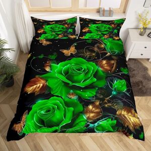 Unbranded (Green Golden, King(No Comforter)) Homewish Rose Theme Double Bedding Set For Ad Unbranded (Green Golden, King(No Comforter)) Homewish Rose Theme Double Bedding Set For Ad