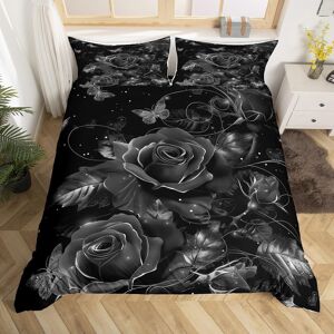 Unbranded (Black Grey, Single(No Comforter)) Homewish Rose Theme Double Bedding Set For Ad Unbranded (Black Grey, Single(No Comforter)) Homewish Rose Theme Double Bedding Set For Ad