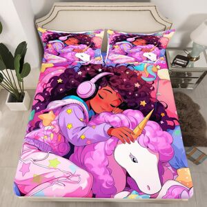 Unbranded (Multi 26, King(No Comforter)) Black Hair Girls Fitted Sheet Cartoon Unicorn Dou Unbranded (Multi 26, King(No Comforter)) Black Hair Girls Fitted Sheet Cartoon Unicorn Dou