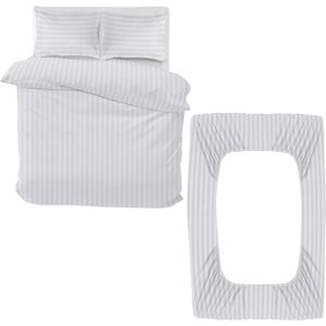 Imperial Rooms (Double, White) Stripe Duvet Covers Bedding Set Fitted Sheet & Pillowcase Imperial Rooms (Double, White) Stripe Duvet Covers Bedding Set Fitted Sheet & Pillowcase