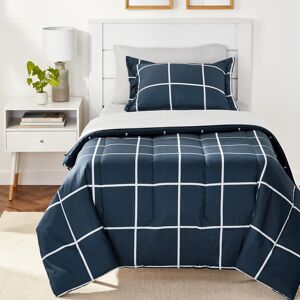 Amazon Basics Twin XL Comforter Set with Sheets 5-Piece Navy with Grey Plaid Be Amazon Basics Twin XL Comforter Set with Sheets 5-Piece Navy with Grey Plaid Be
