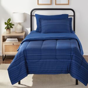 Amazon Basics Twin XL Comforter Set with Sheets 5-Piece Blue Calvin Striped Bed Amazon Basics Twin XL Comforter Set with Sheets 5-Piece Blue Calvin Striped Bed