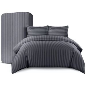 Imperial Rooms (King, Charcoal) Luxury Stripe Duvet Cover Bedding Set Fitted Sheet Imperial Rooms (King, Charcoal) Luxury Stripe Duvet Cover Bedding Set Fitted Sheet