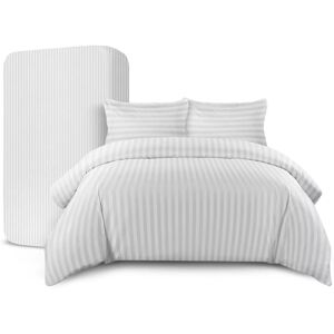 Imperial Rooms (Single , White) Luxury Stripe Duvet Cover Bedding Set Fitted Sheet Imperial Rooms (Single , White) Luxury Stripe Duvet Cover Bedding Set Fitted Sheet