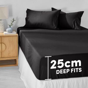 BedLooms (Black, Single- 91x190cm) Fitted Bed Sheet Extra Deep 25cm Single Double King Be BedLooms (Black, Single- 91x190cm) Fitted Bed Sheet Extra Deep 25cm Single Double King Be