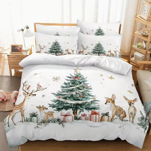 Gaatpot (Double) Christmas Tree Fawn Deer Quilt Duvet Cover Double Bedding Set Pillowcas Gaatpot (Double) Christmas Tree Fawn Deer Quilt Duvet Cover Double Bedding Set Pillowcas