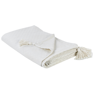 Beliani Bedspread Off-White Cotton 150 x 200 cm with Tassels - Bedspread Beliani Bedspread Off-White Cotton 150 x 200 cm with Tassels - Bedspread
