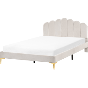 Beliani Bed Velvet SAUVIAN 160 x 200 cm (EU King Size) Off-White Beliani Bed Velvet SAUVIAN 160 x 200 cm (EU King Size) Off-White