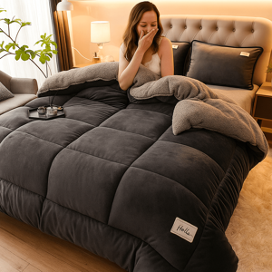 YETP STAR (Dark Gray, 150cm*200cm) 1pc Thick Plush Winter Quilt - Ultra Soft & Extra Warm YETP STAR (Dark Gray, 150cm*200cm) 1pc Thick Plush Winter Quilt - Ultra Soft & Extra Warm