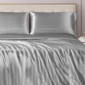 Juicy Couture Silky Satin Damask Sheet Set - Luxury Grey Bedding - Smooth Stripe Juicy Couture Silky Satin Damask Sheet Set - Luxury Grey Bedding - Smooth Stripe