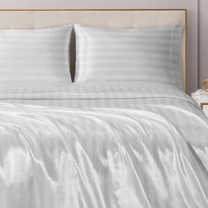 Juicy Couture Silky Satin Damask Sheet Set - Luxury White Bedding - Smooth Strip Juicy Couture Silky Satin Damask Sheet Set - Luxury White Bedding - Smooth Strip