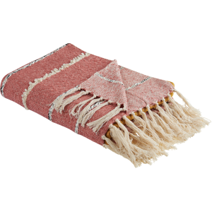 Beliani Blanket NAIKHU Cotton 130 x 170 cm Light Red Beliani Blanket NAIKHU Cotton 130 x 170 cm Light Red