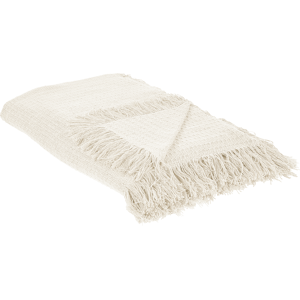 Beliani White Cotton Bedspread - 150x200 cm, Decorative Fringes Beliani White Cotton Bedspread - 150x200 cm, Decorative Fringes