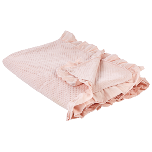 Beliani Pastel Pink Cotton Bedspread - Bedspread with Frill - 220x240 cm Beliani Pastel Pink Cotton Bedspread - Bedspread with Frill - 220x240 cm