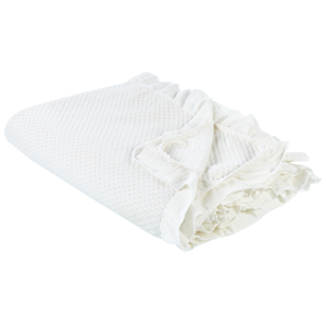 Beliani Bedspread White Cotton 220 x 200 cm with Frill - Bedspread Beliani Bedspread White Cotton 220 x 200 cm with Frill - Bedspread